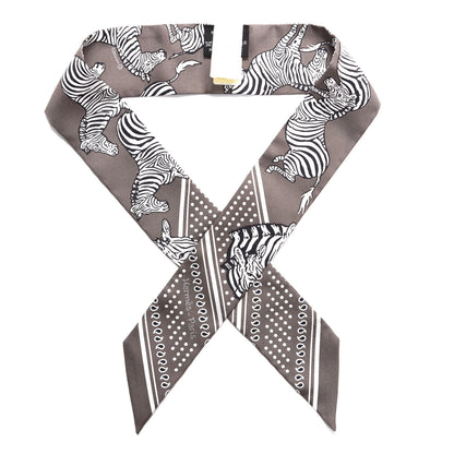Hermes Silk Les Zebres Twilly Gris Taupe Black White 1 of 3