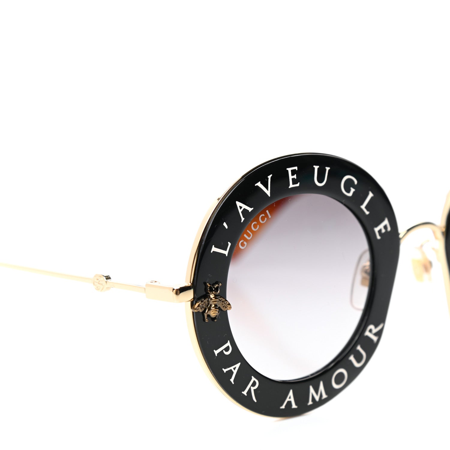 Gucci Metal L'Aveugle Par Amour Round Frame Sunglasses GG0113S Black 7 of 8