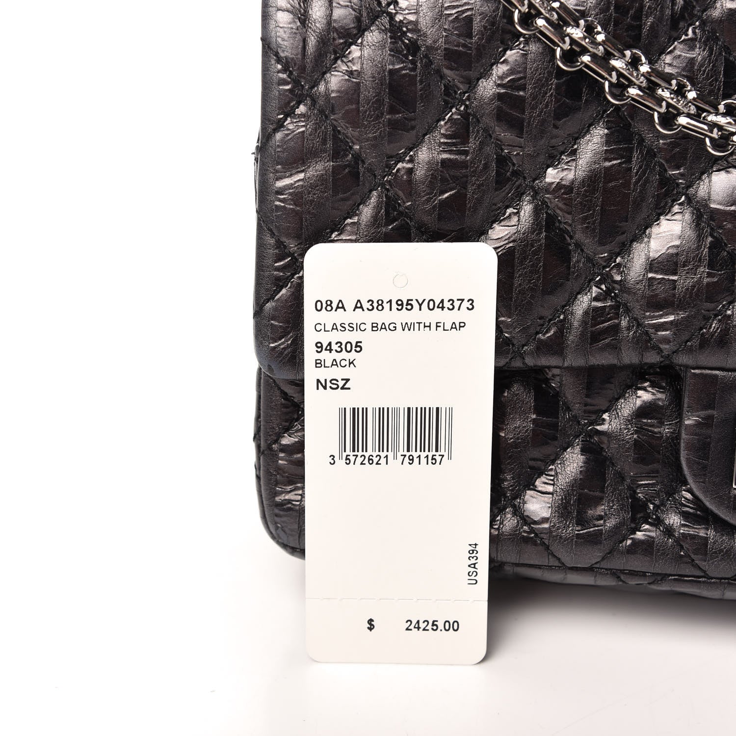 Chanel Metallic Aged Calfskin Striped Accordion Reissue 2.55 Flap Black 10 of 10