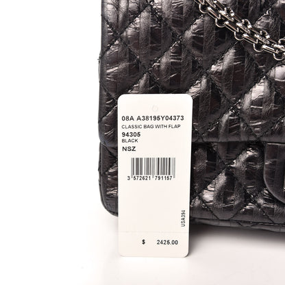 Chanel Metallic Aged Calfskin Striped Accordion Reissue 2.55 Flap Black 10 of 10