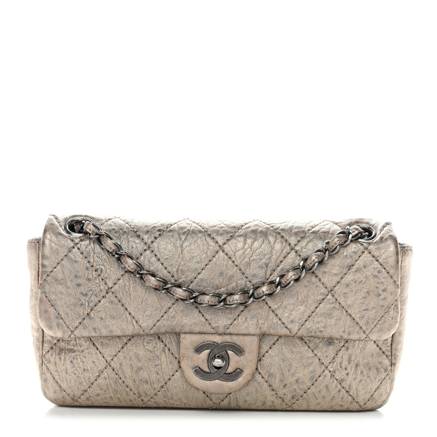 Chanel Distressed Metallic Lambskin Quilted Le Marais Ligne Flap Gold 1 of 13