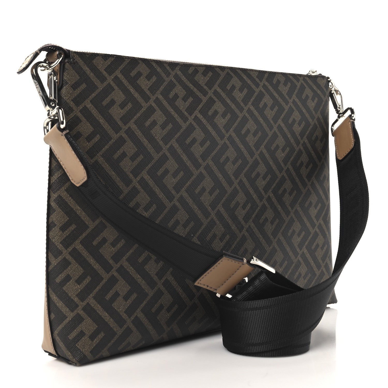 Fendi Glazed Fabric Vitello King FF 1974 Diagonal Medium East West Messenger Tobacco Moro Cuoio 2 of 10