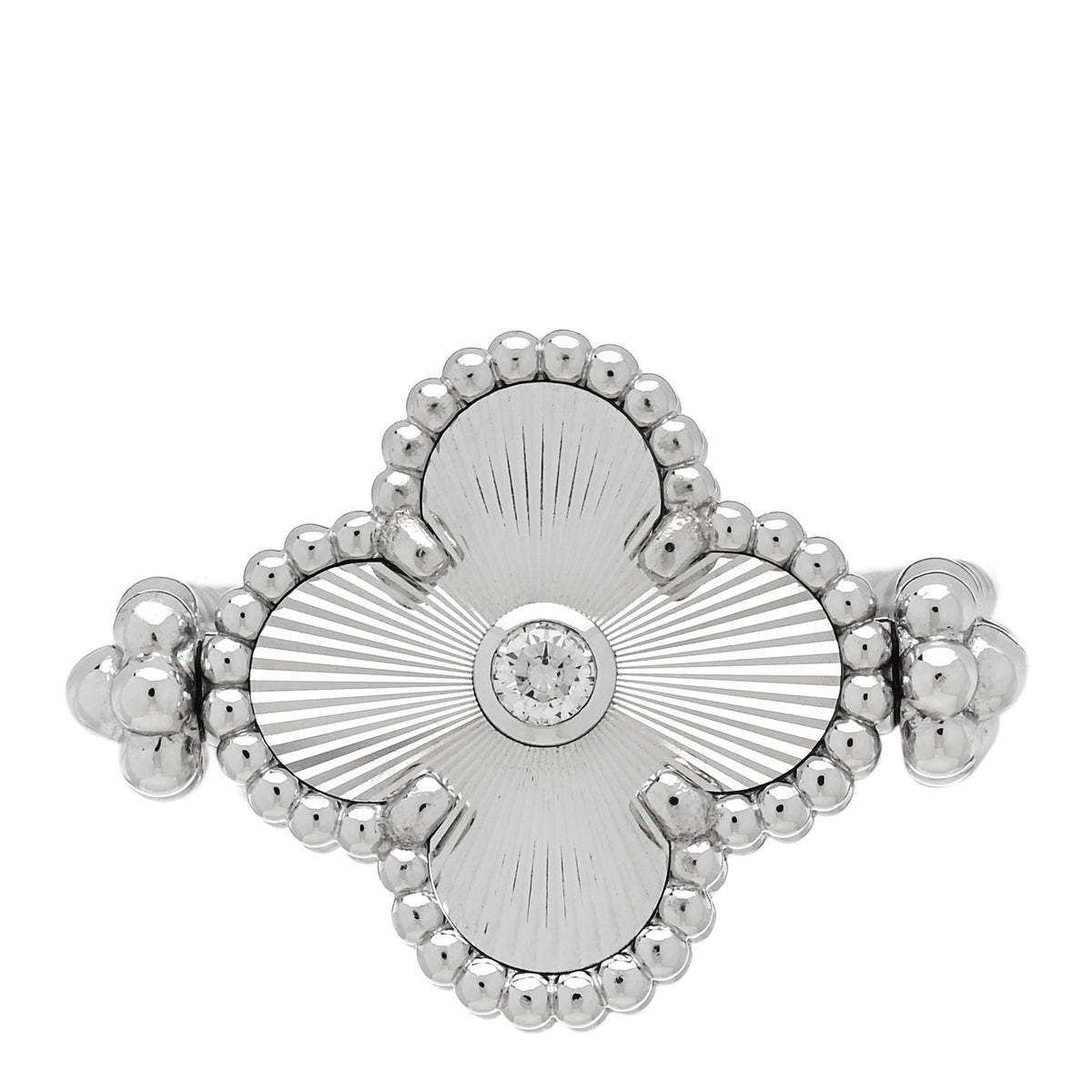 18K White Gold Diamond Chalcedony Reversible Guilloche Vintage Alhambra Ring 54 7