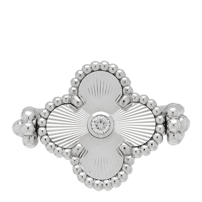 Van Cleef & Arpels 18K White Gold Diamond Chalcedony Reversible Guilloche Vintage Alhambra Ring 54 7 1 of 7