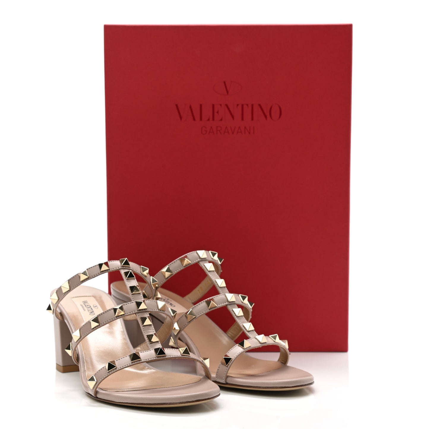 Calfskin Rockstud 60mm Caged Slide Sandals 39 Poudre