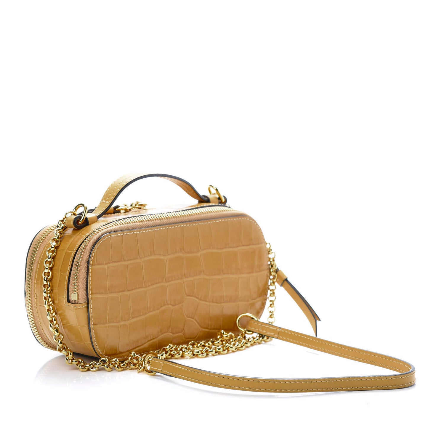 Calfskin Crocodile Embossed Mini C Vanity Bag Honey Gold