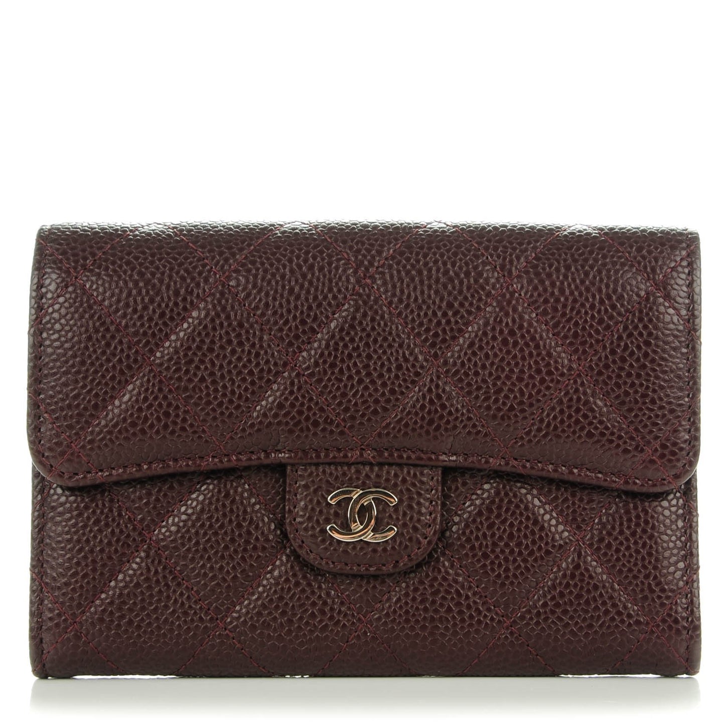Caviar Quilted Small Flap Wallet Burgundy