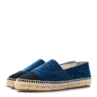 Chanel Velvet Grosgrain Quilted Camellia CC Espadrilles 38 Navy Black 3 of 10