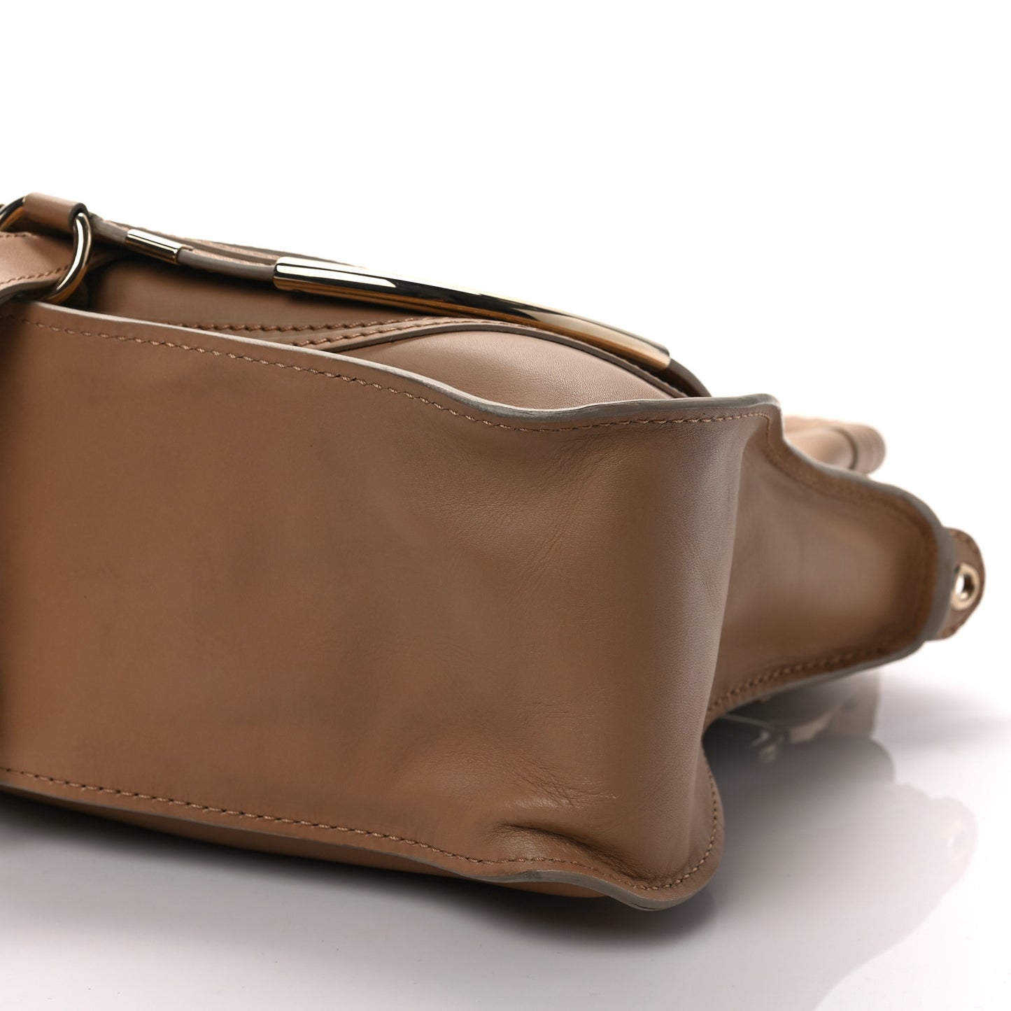 Smooth Calfskin Medium Marcie Metal Bar Trim Satchel Beige