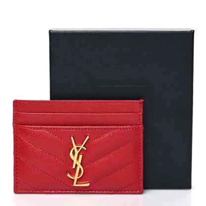 Saint Laurent Grain De Poudre Matelasse Chevron Monogram Credit Card Case Rouge Eros 15 of 15