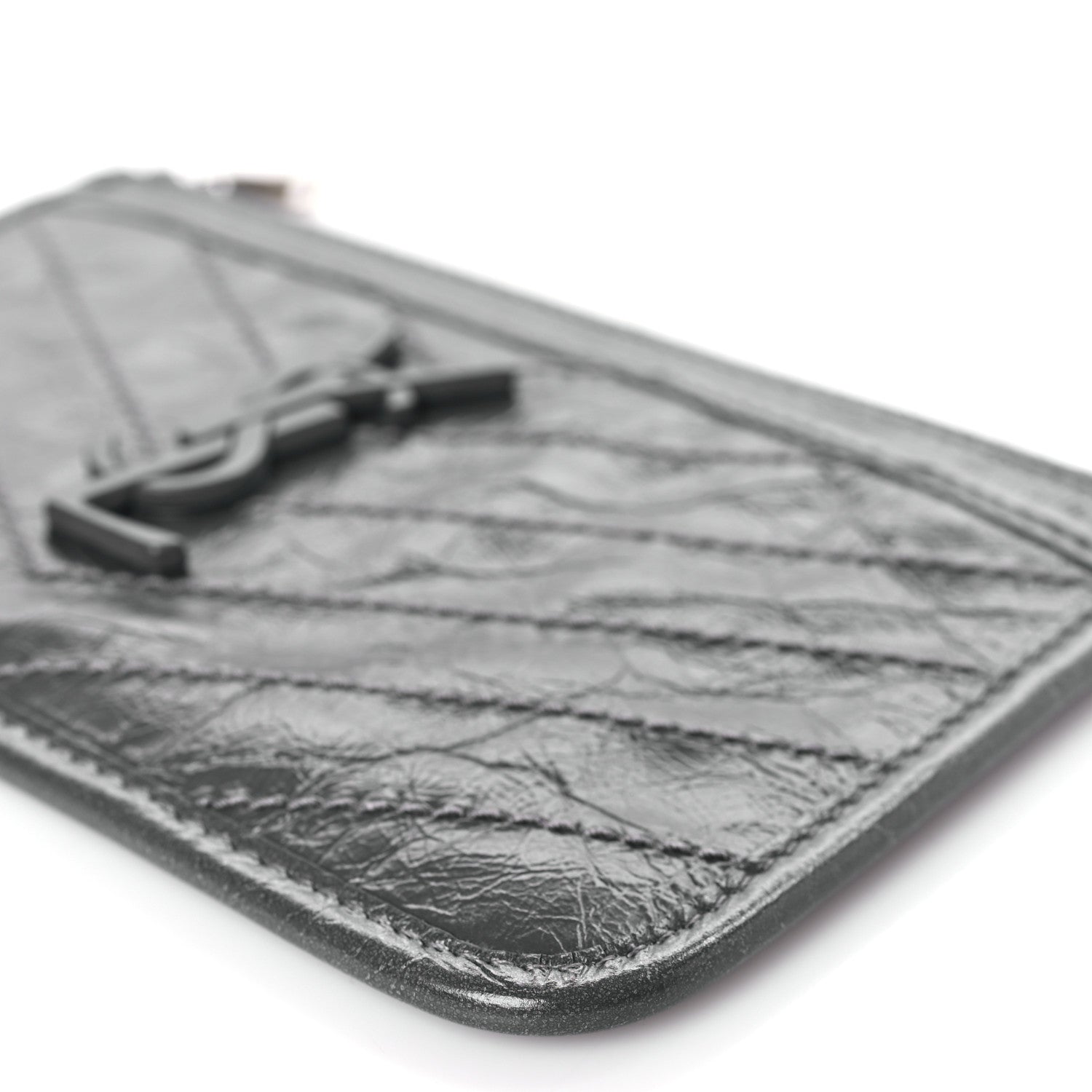 Saint Laurent Crinkled Calfskin Matelasse Monogram Niki Bill Pouch Storm 9 of 9