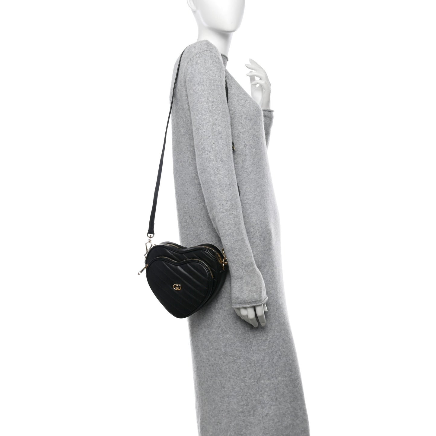 Calfskin Matelasse Diagonal Mini Interlocking G Heart Shoulder Bag Black