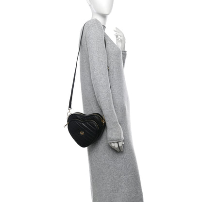 Gucci Calfskin Matelasse Diagonal Mini Interlocking G Heart Shoulder Bag Black 2 of 11