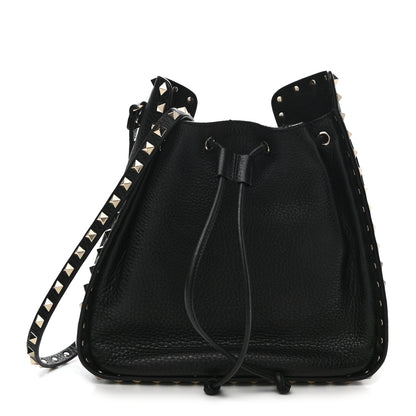 Valentino Garavani Grained Calfskin Rockstud Bucket Bag Black 1 of 10