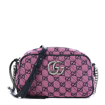 Gucci Monogram Multicolor Matelasse Diagonal Small GG Marmont Chain Shoulder Bag Pink Blue 1 of 4