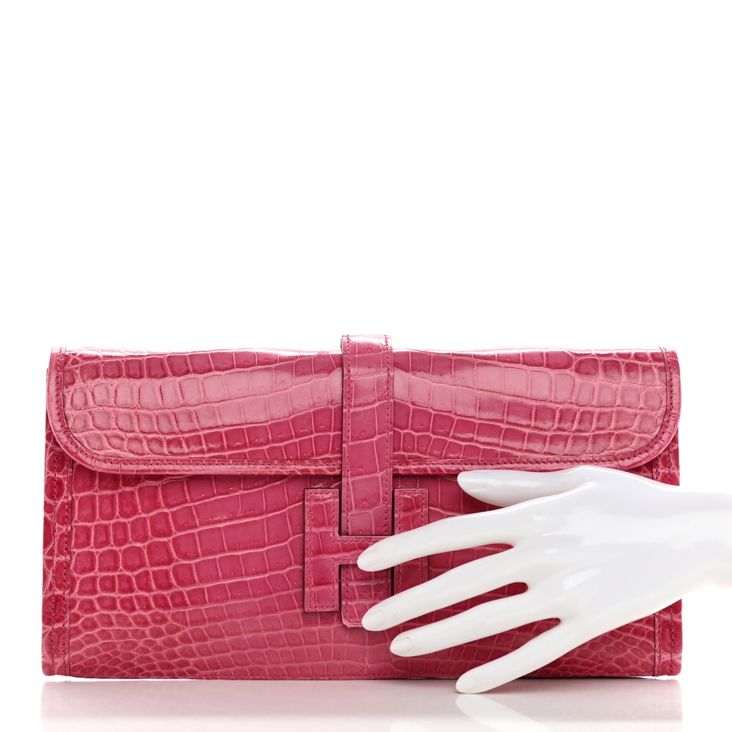 Shiny Niloticus Crocodile Jige Elan 29 Clutch Rose Tyrien
