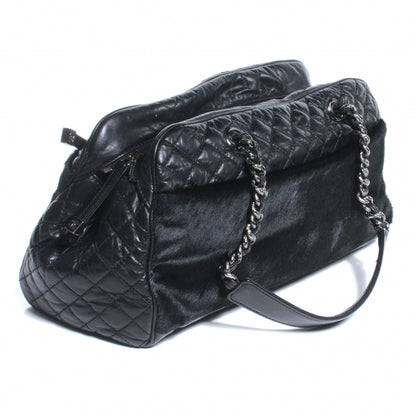 Chanel Aged Calfskin Pony Hair Quilted Miss Pony Bowler Black 3 of 8