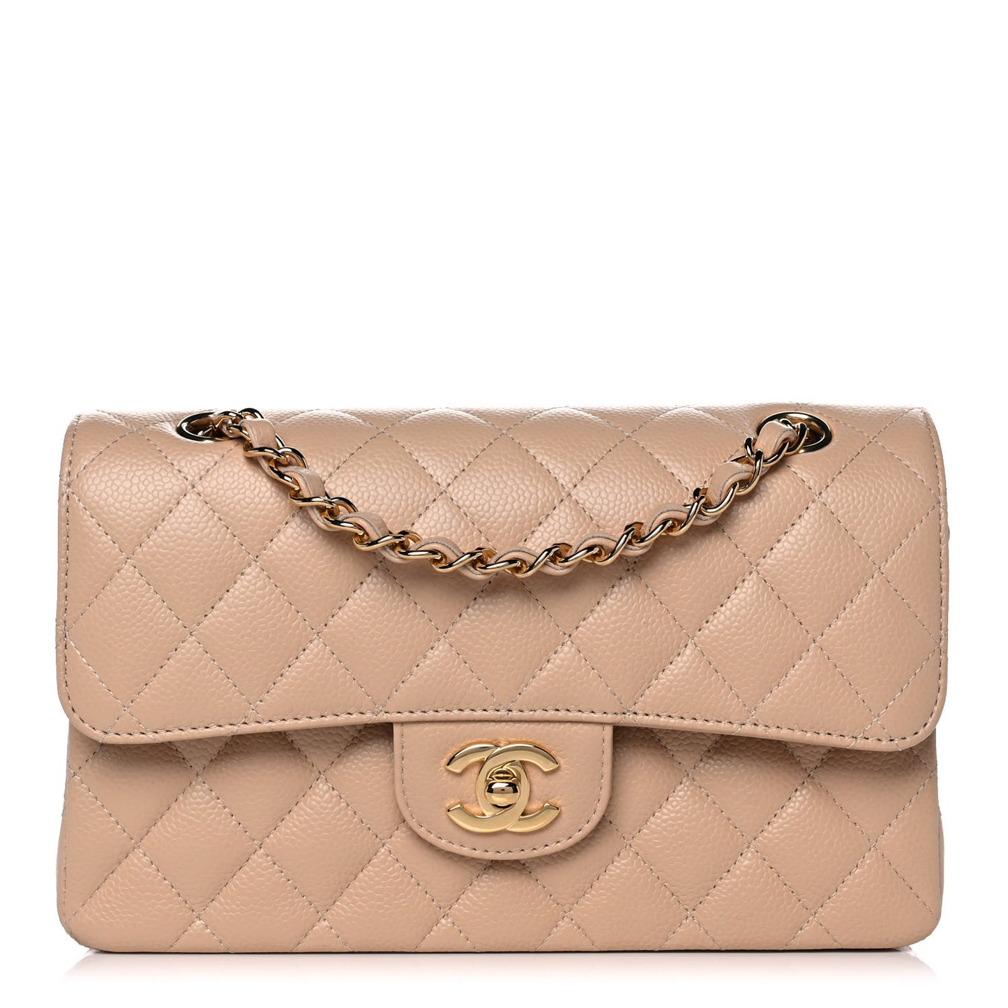 Caviar Quilted Small Double Flap Beige