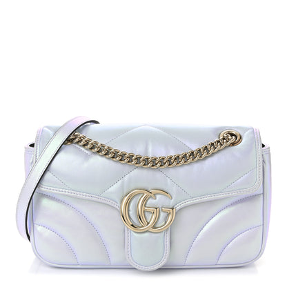 Gucci Iridescent Nappa Chevron Matelasse Small GG Marmont Shoulder Bag Iridescent Snow Light Blue 1 of 19
