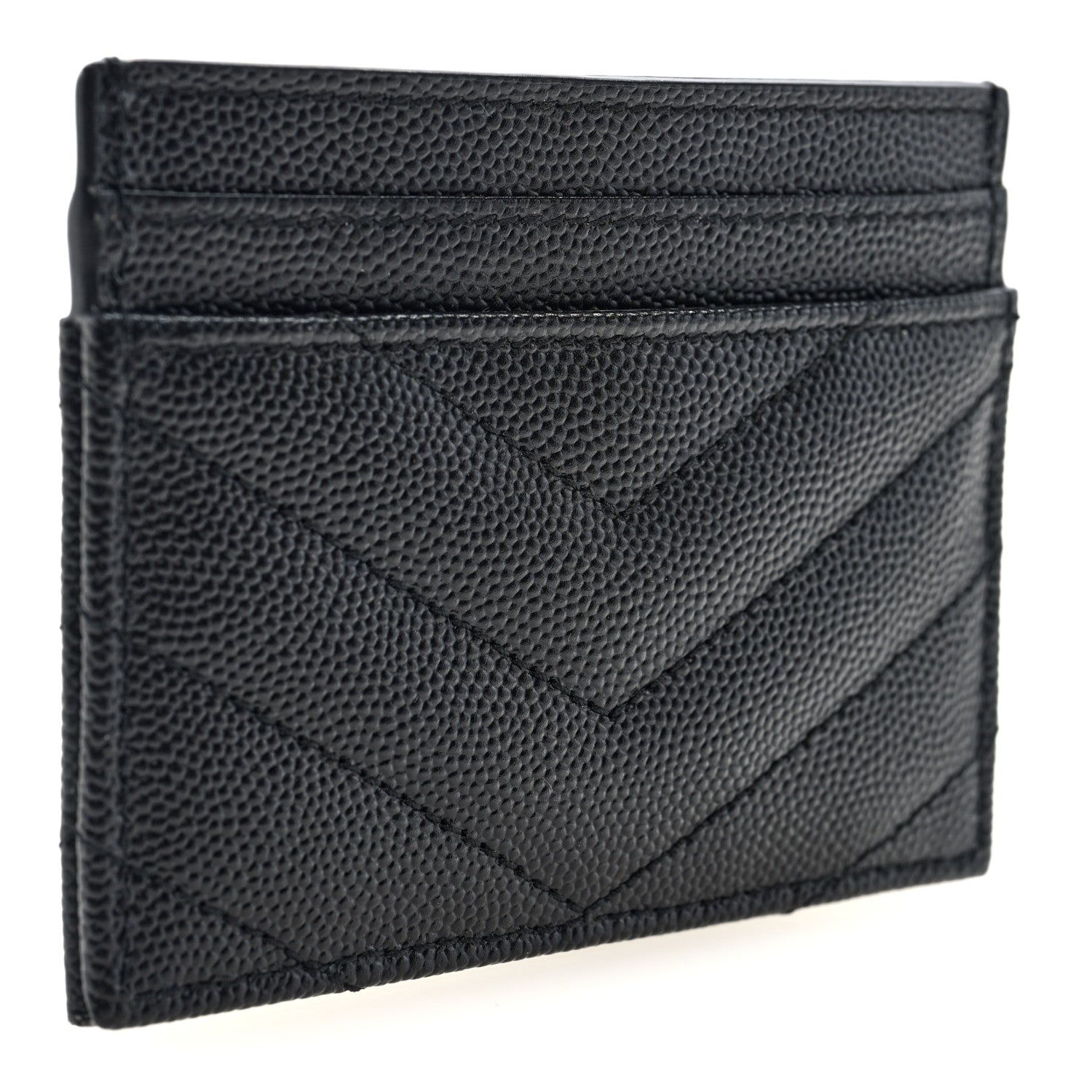 Saint Laurent Grain De Poudre Matelasse Chevron Monogram Credit Card Case Black 3 of 7
