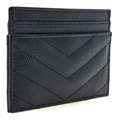 Saint Laurent Grain De Poudre Matelasse Chevron Monogram Credit Card Case Black 3 of 7