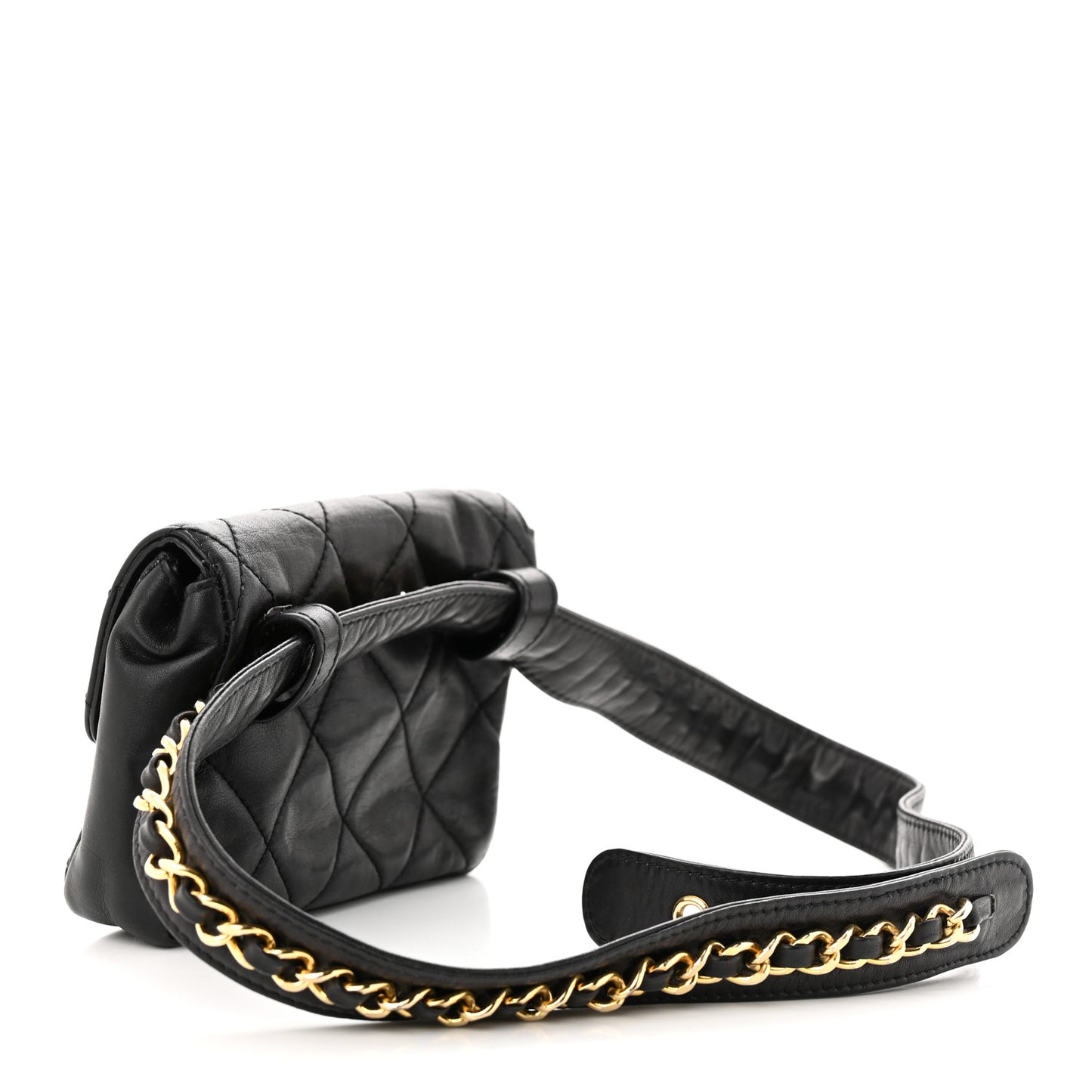 Lambskin Quilted Waist Chain Belt Flap Bag Black