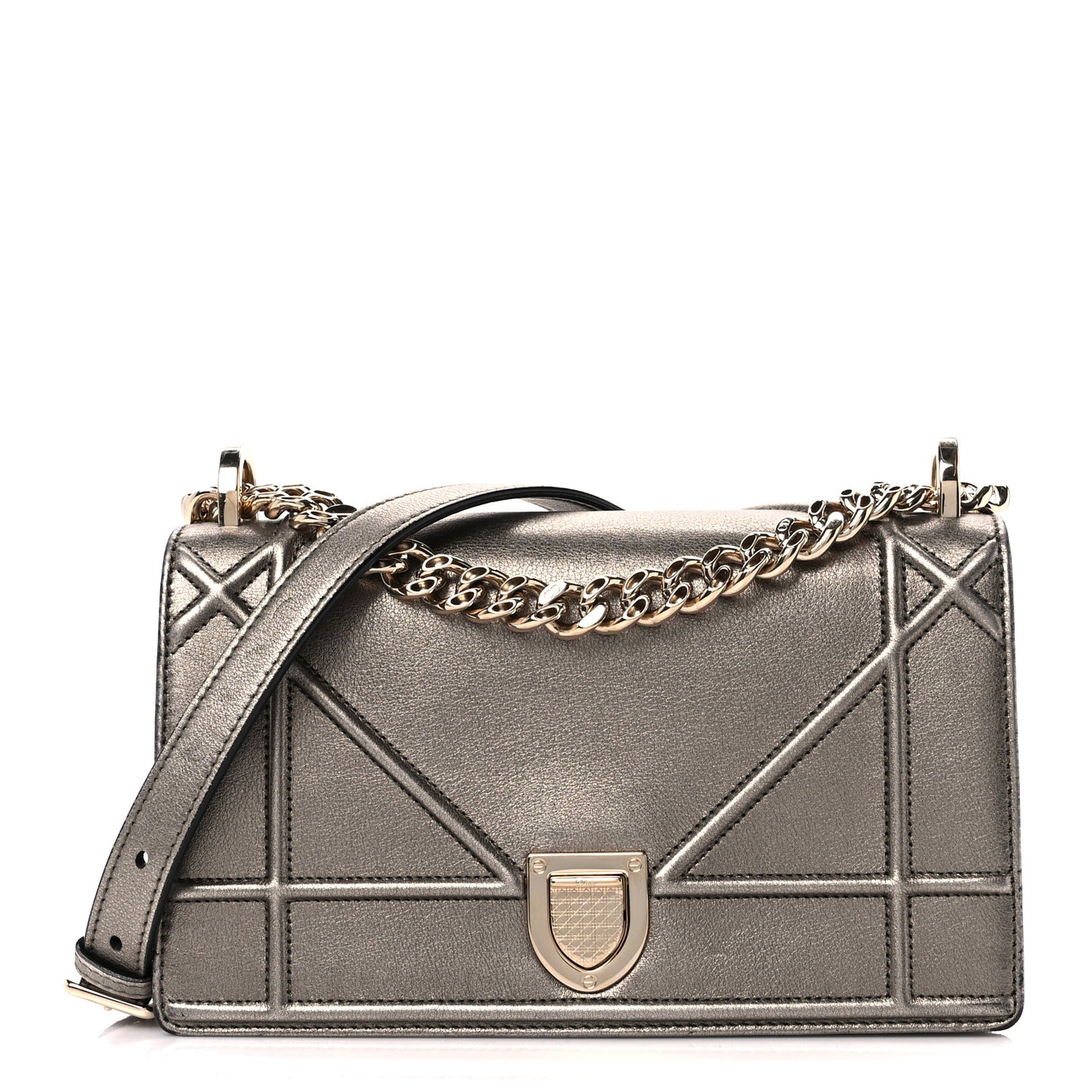 Metallic Calfskin Small Diorama Flap Bag Gunmental