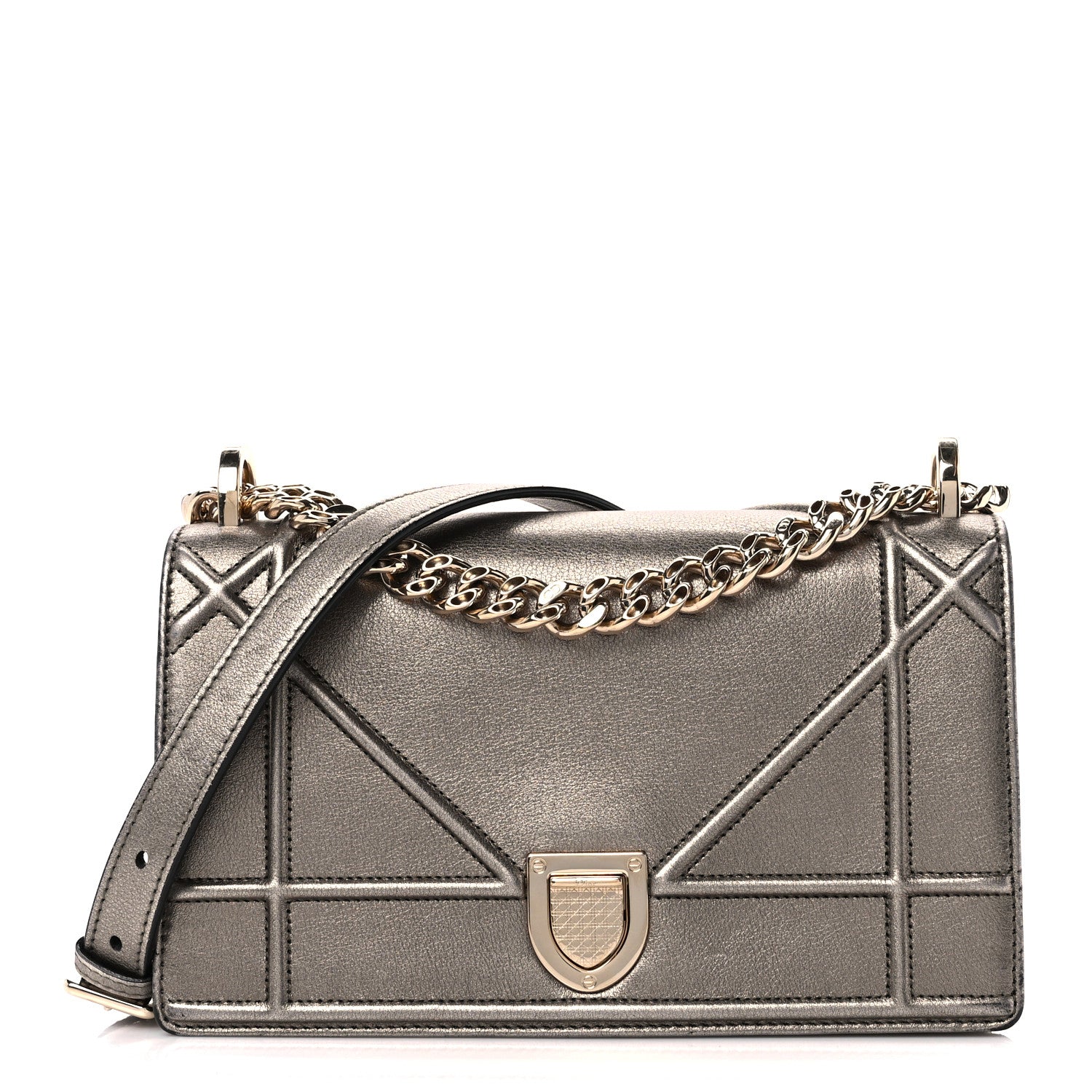 Christian Dior Metallic Calfskin Small Diorama Flap Bag Gunmental 1 of 11