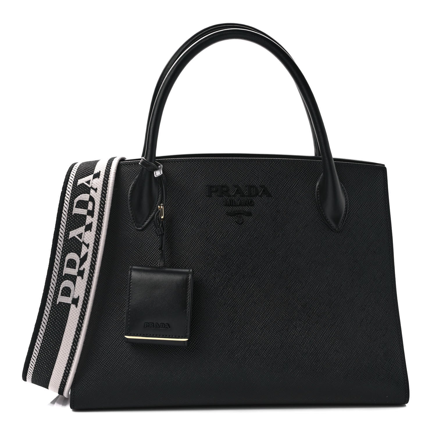 Prada Saffiano Cuir Calfskin Medium Monochrome Top Handle Tote Black 1 of 8