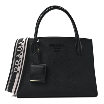 Prada Saffiano Cuir Calfskin Medium Monochrome Top Handle Tote Black 1 of 8