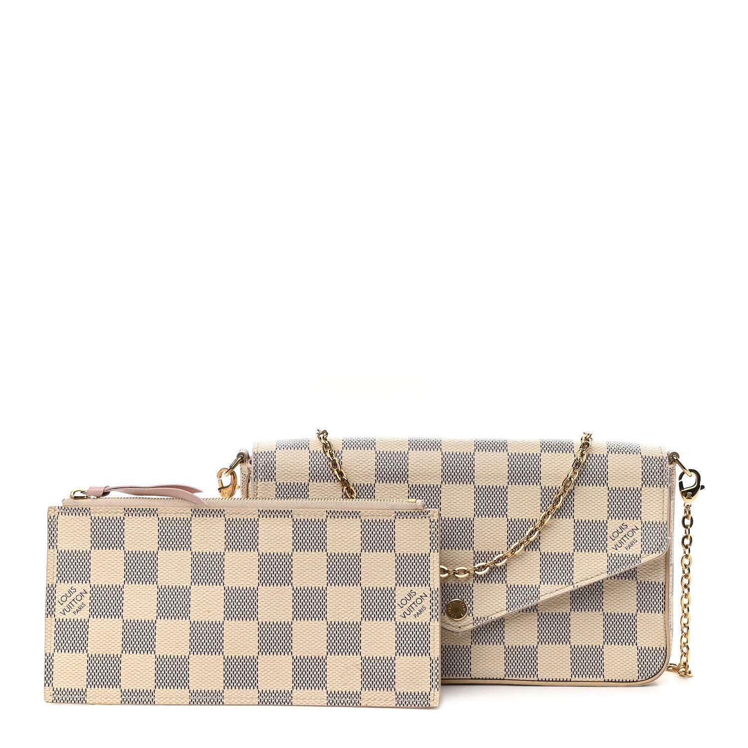 Louis Vuitton Damier Azur Pochette Felicie Chain Wallet Rose Ballerine 1 of 10