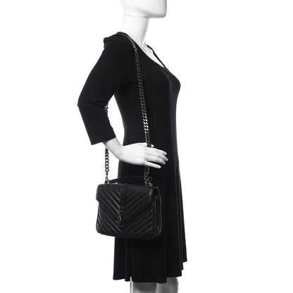 Saint Laurent Sheepskin Matelasse Chevron Monogram Medium College Bag Black 2 of 9