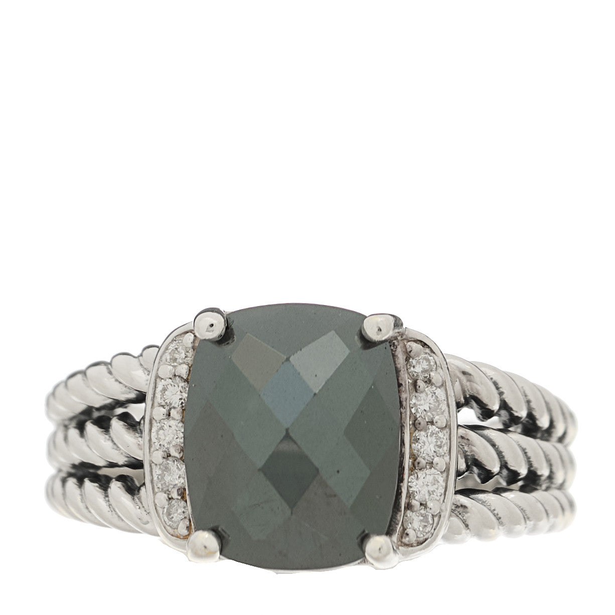 Sterling Silver Diamond Hematite 10mm Petite Wheaton Ring 51 5.75