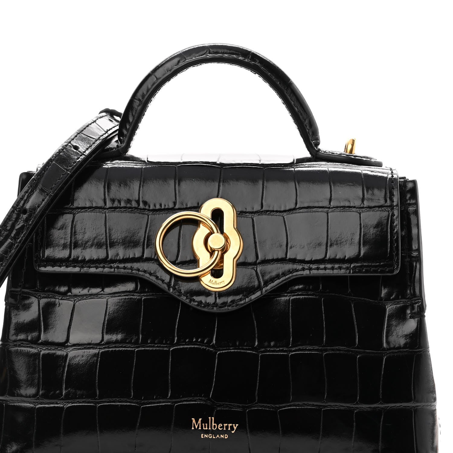 Mulberry Calfskin Crocodile Embossed Micro Seaton Black 6 of 9