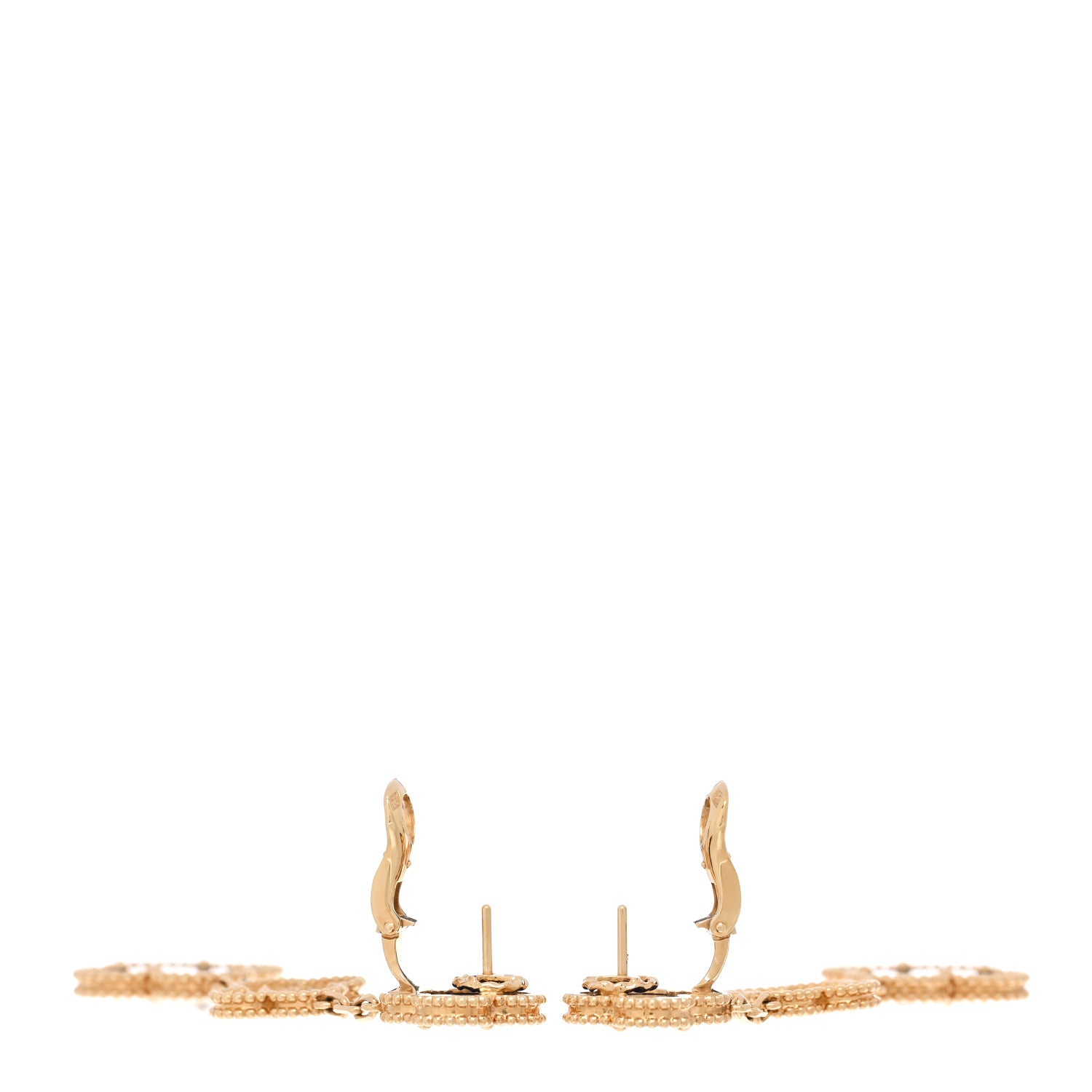 Van Cleef & Arpels 18K Yellow Gold Diamond Blue Sevres Porcelain 3 Motifs Vintage Alhambra Vendome Earrings 3 of 5