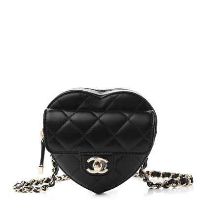 Chanel Lambskin Quilted CC In Love Heart Waist Belt Bag With Chain Black 1 of 11