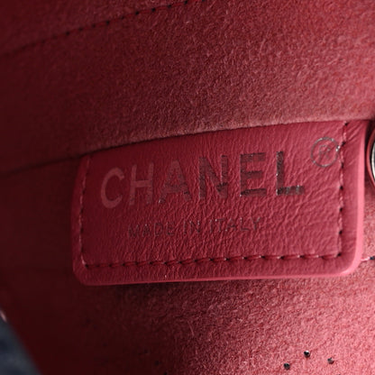 Chanel Calfskin Tweed Small Logo Eyelets Shopping Tote Navy Blue 6 of 12