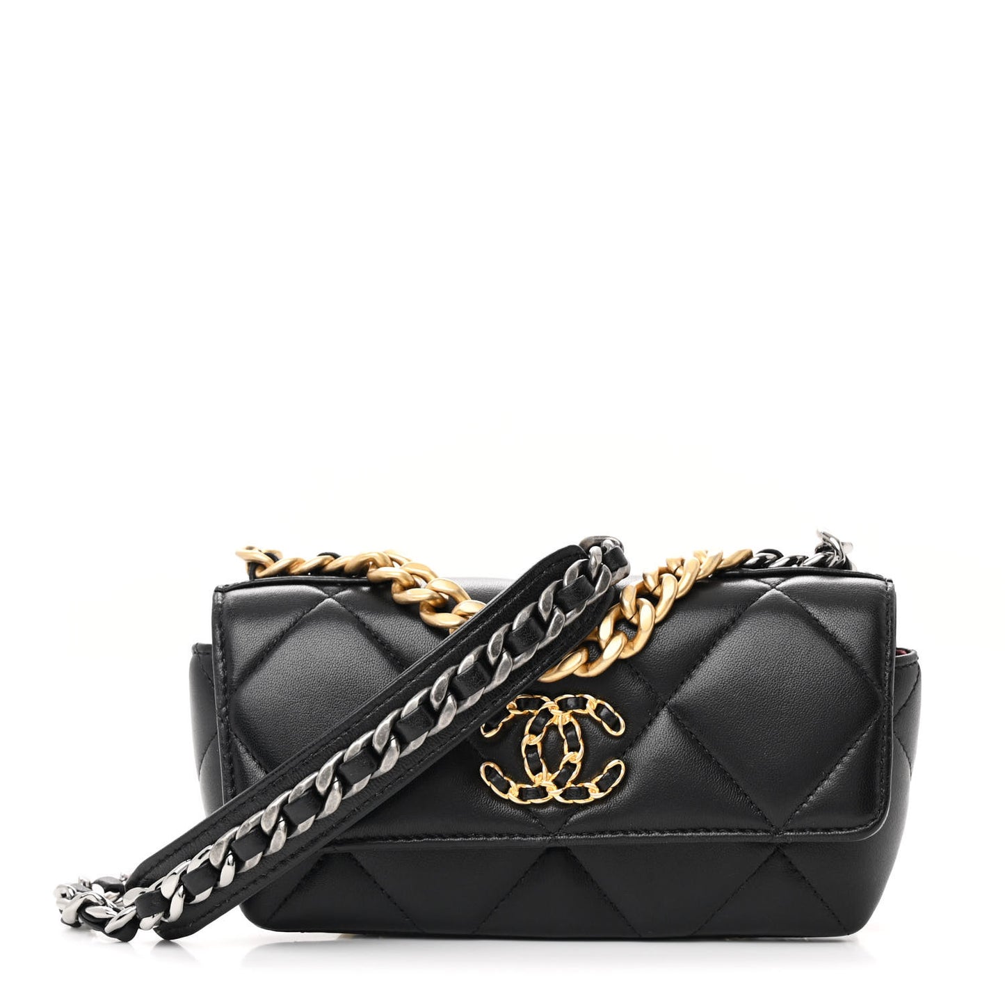 Goatskin Quilted Chanel 19 Glasses Case With Chain Black