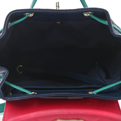 Chanel Goatskin Quilted Duma Drawstring Backpack Navy Turquoise Pink 4 of 4