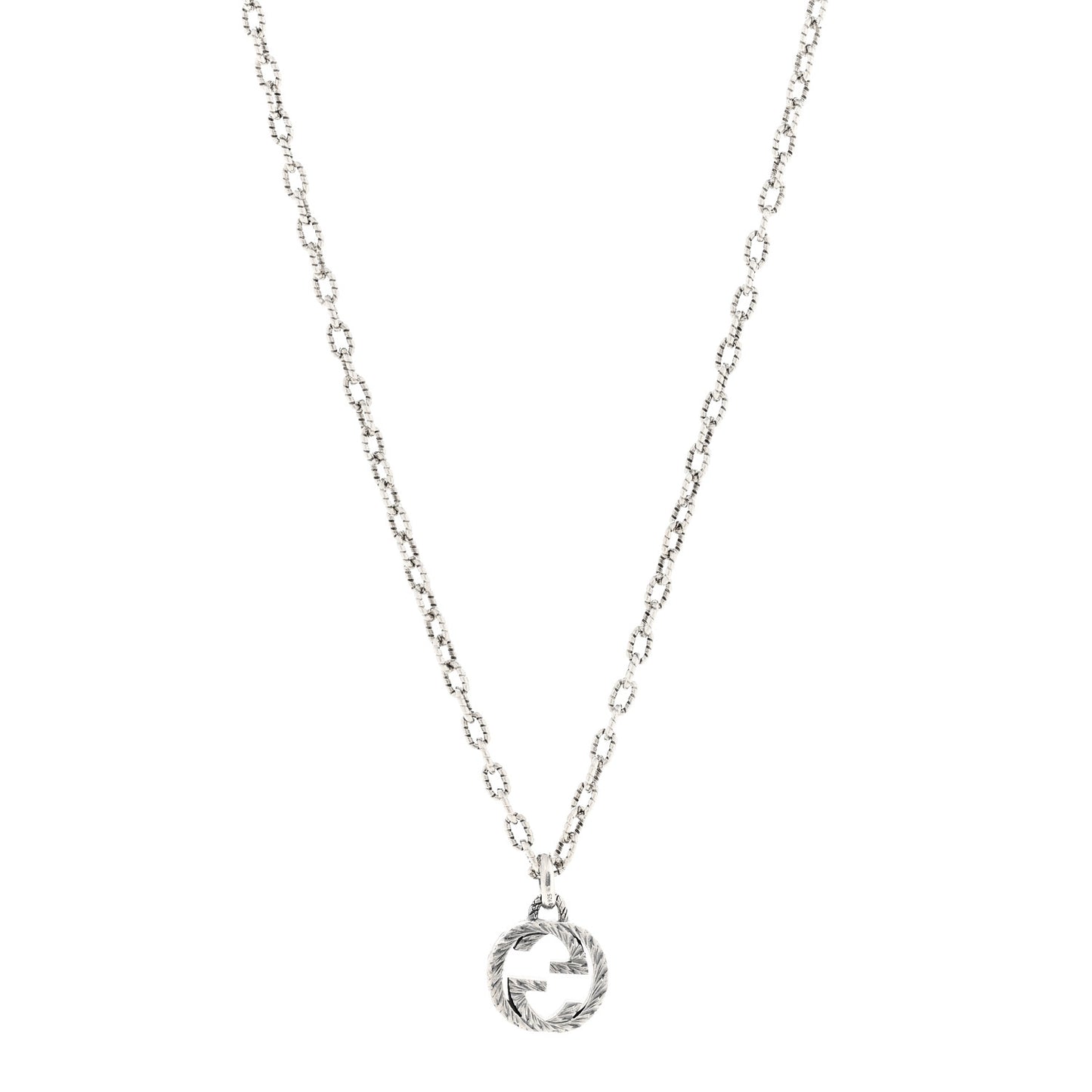 Sterling Silver Textured Interlocking G Pendant Necklace