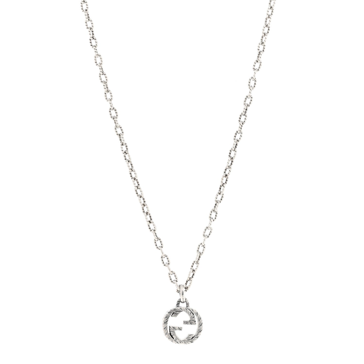 Gucci Sterling Silver Textured Interlocking G Pendant Necklace 1 of 6