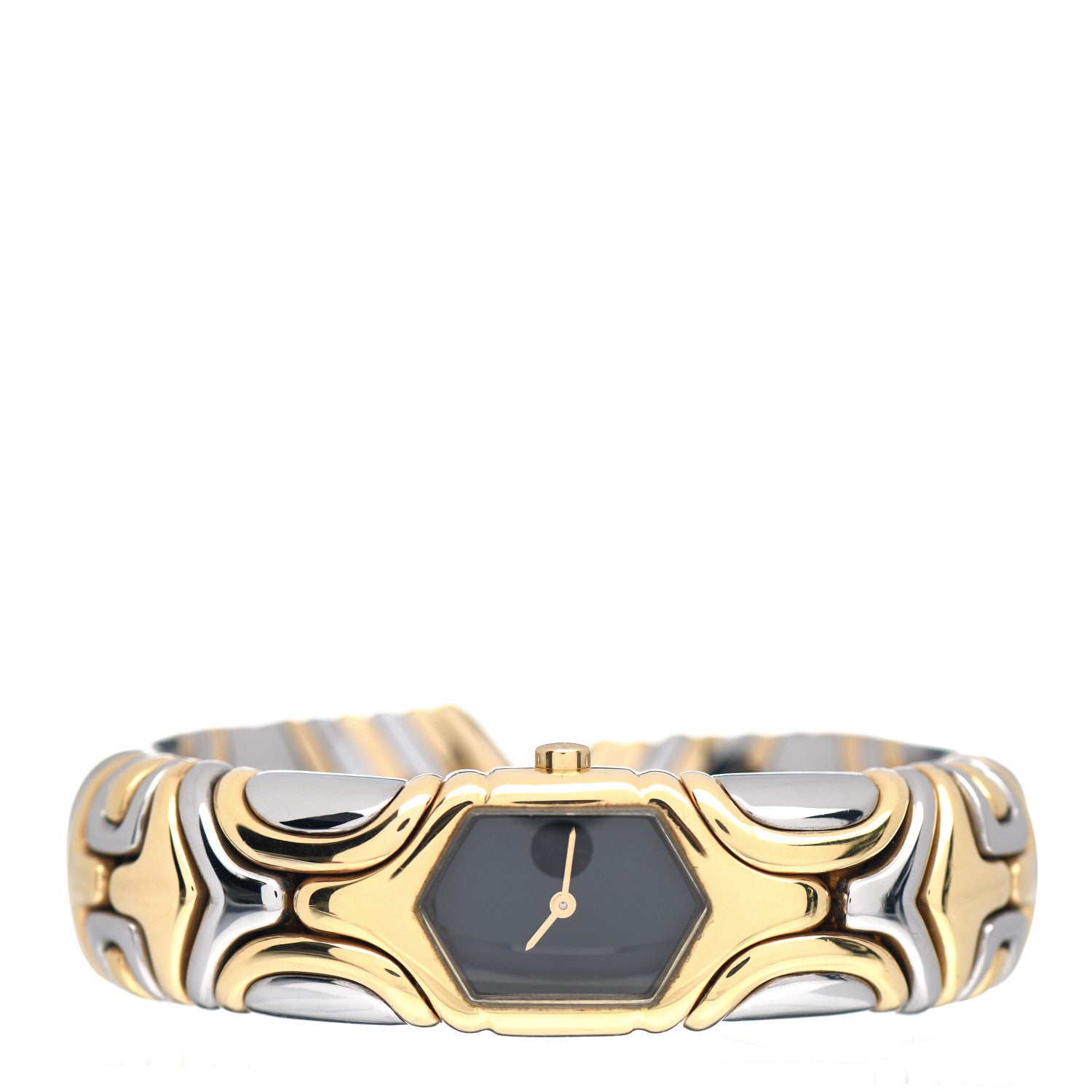 Bulgari Stainless Steel 18K Yellow Gold 17mm Alveare Quartz Watch Black 2 of 4