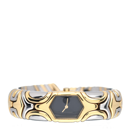 Bulgari Stainless Steel 18K Yellow Gold 17mm Alveare Quartz Watch Black 2 of 4
