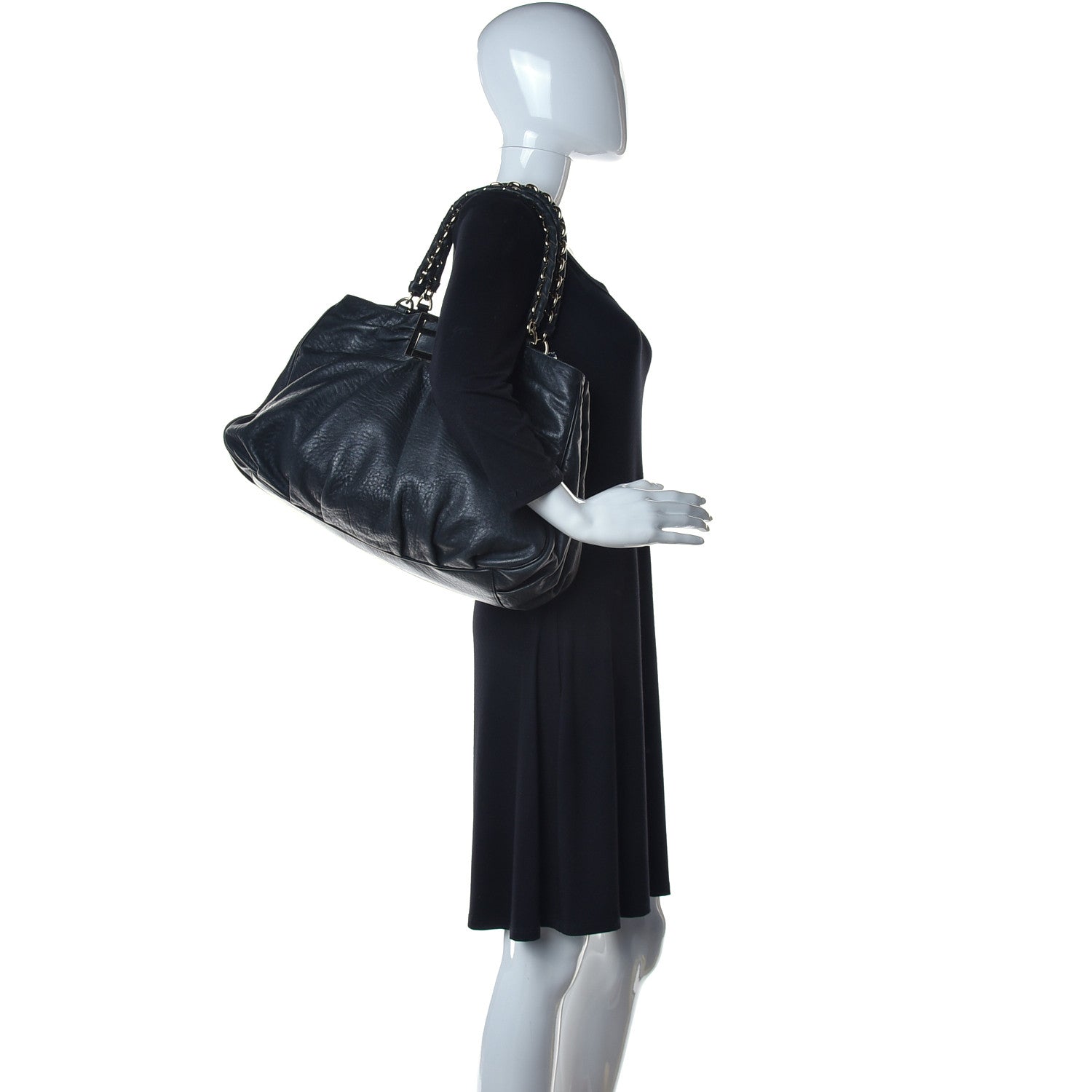 Fendi Crinkled Lambskin Mia Tote Black 2 of 15