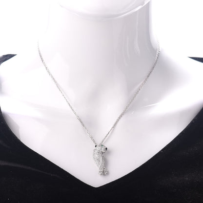 Cartier 18K White Gold Diamond Onyx Emerald Panthere De Pendant Necklace 2 of 4