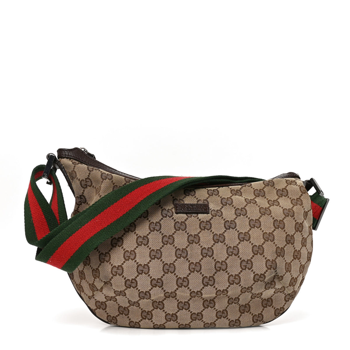 Monogram Web Medium Half Moon Hobo Dark Brown
