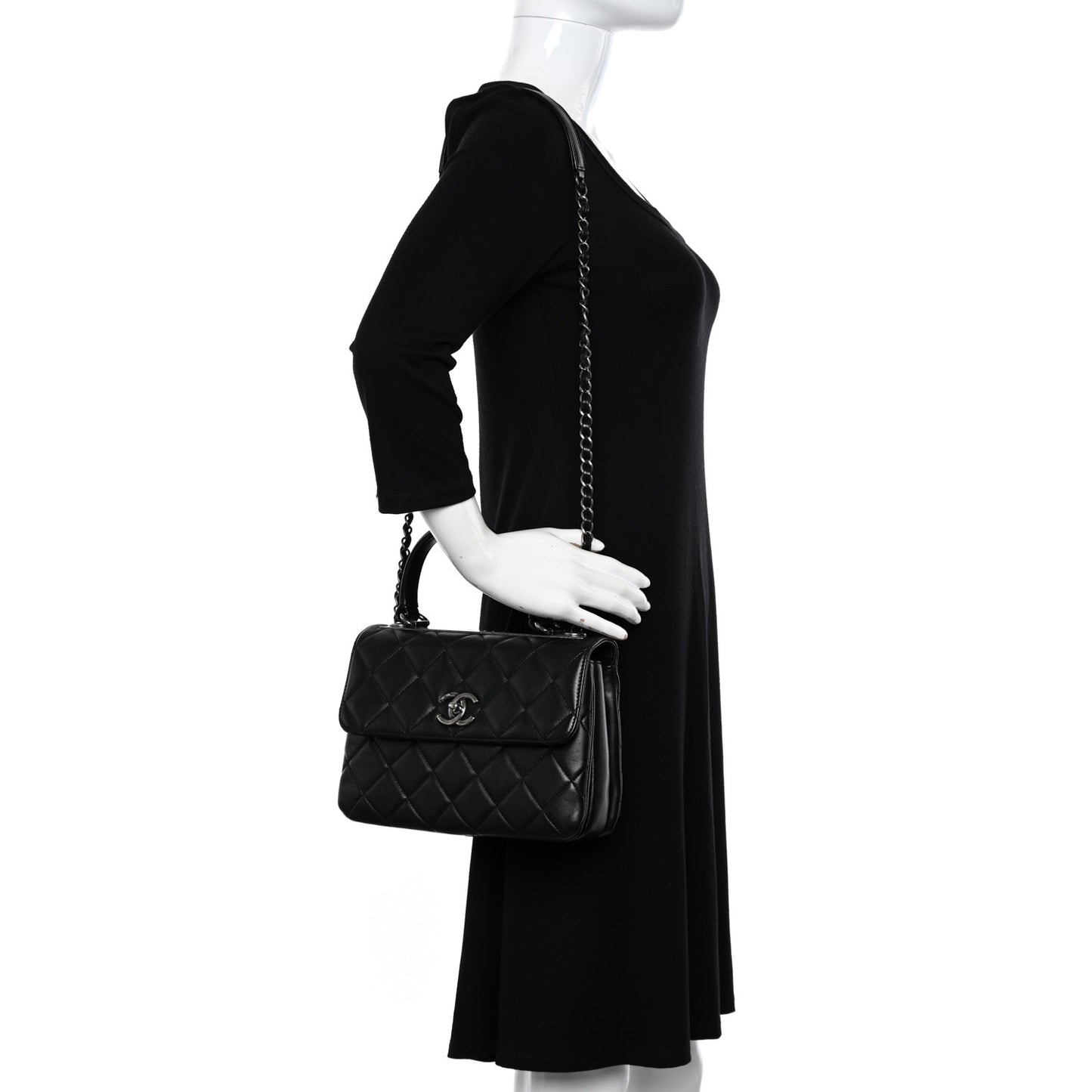 Lambskin Quilted Small Trendy CC Dual Handle Flap Bag Black