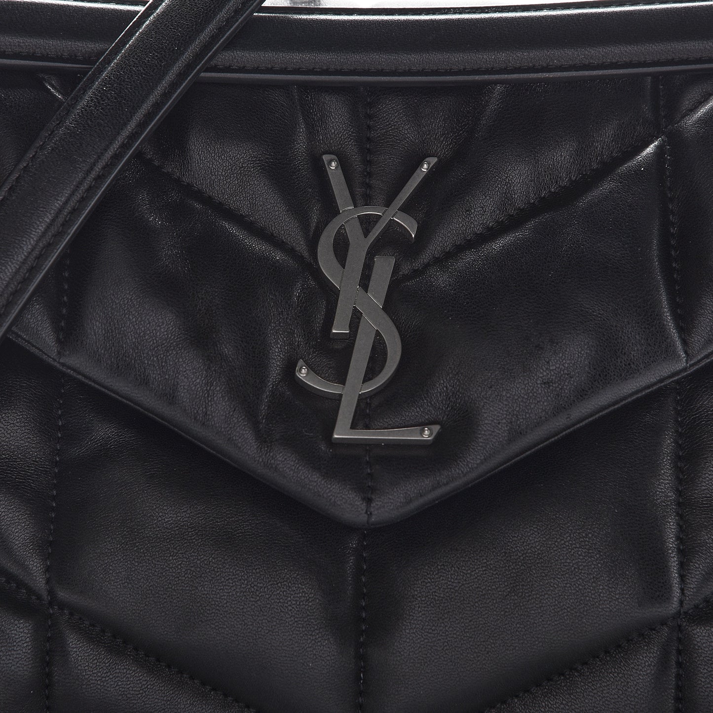 Lambskin Quilted Small Loulou Puffer Monogram Chain Satchel Black
