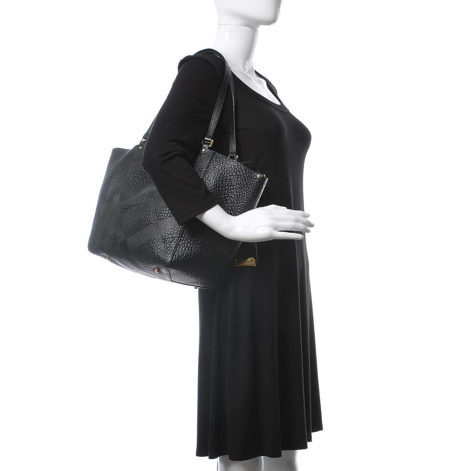 Burberry Signature Grain Calfskin Check Embossed Small Canterbury Tote Black 2 of 11