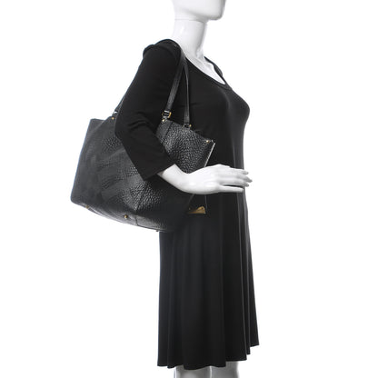 Burberry Signature Grain Calfskin Check Embossed Small Canterbury Tote Black 2 of 11